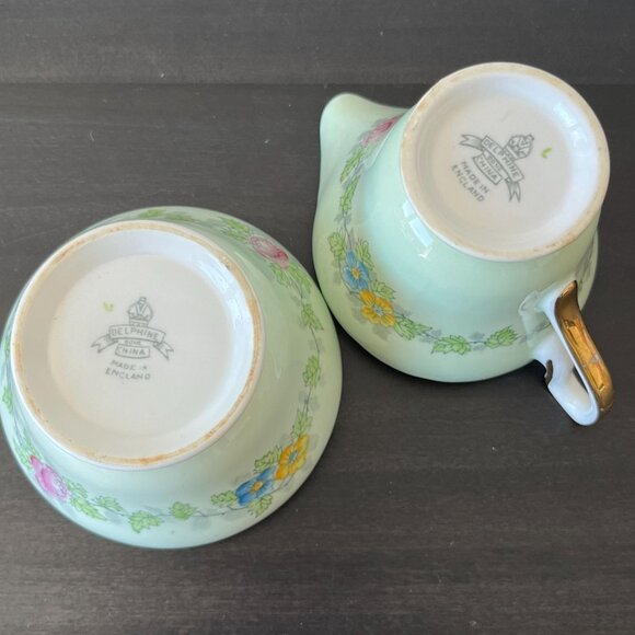Mint Green Floral Sugar & Creamer Set // Delphine China England // Floral Design - Picture 7 of 7